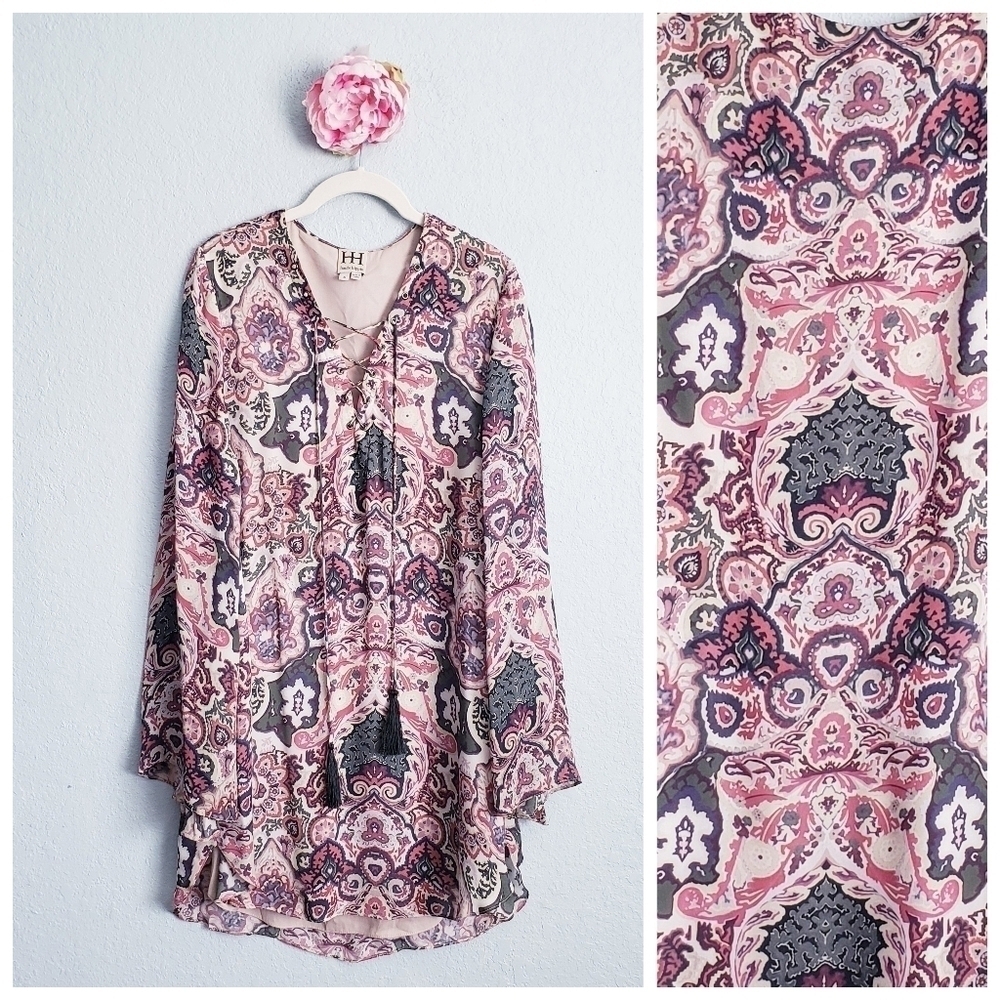 Haute Hippie Bohemian Paisley Silk Long Sleeve Dress